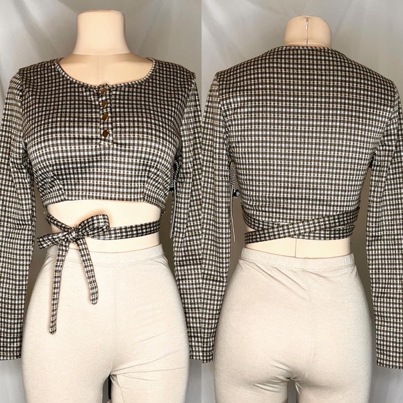 Forever 21 Tops - Plaid Tie Waist Cropped Top